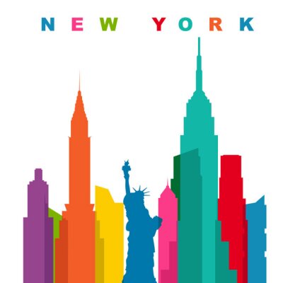 Sticker Veelkleurige New York City. Vlakke vectorillustratie