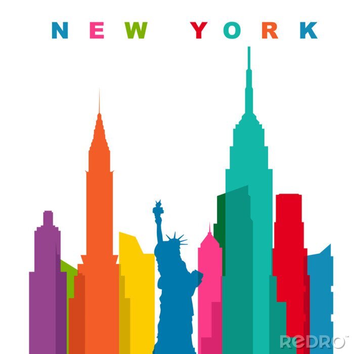 Sticker Veelkleurige New York City. Vlakke vectorillustratie