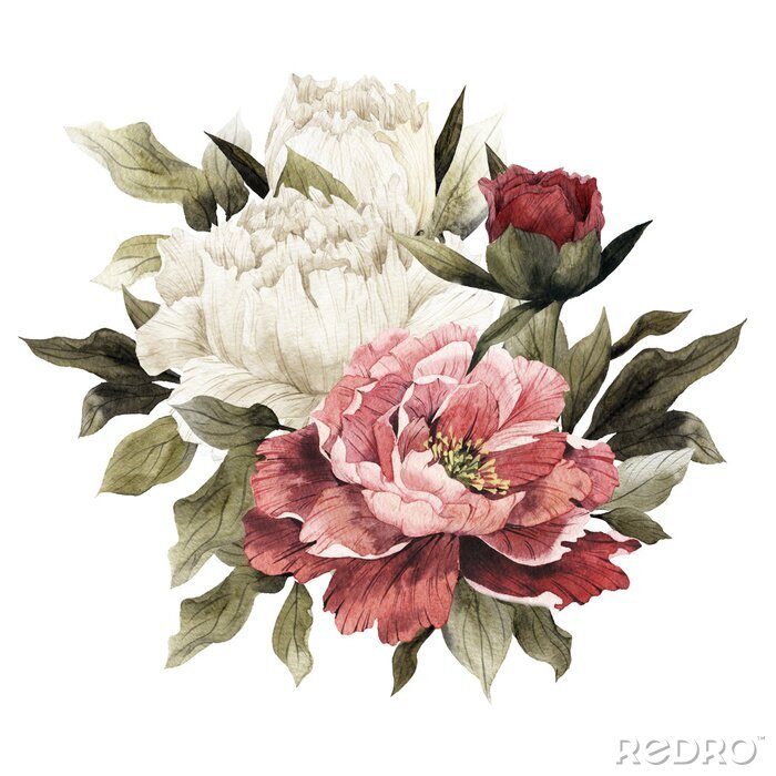 Sticker Veelkleurige pioenrozen in een boeket