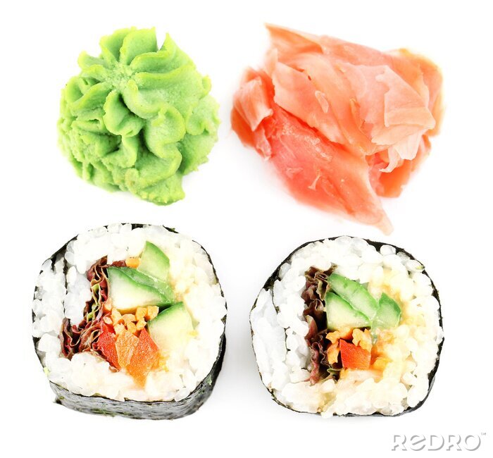 Sticker Vegetarische sushi rollen geïsoleerd op wit
