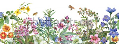 Sticker Veld bloemen op retro afbeelding