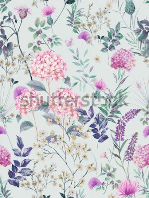 Sticker Veldbloemen op een retro patroon