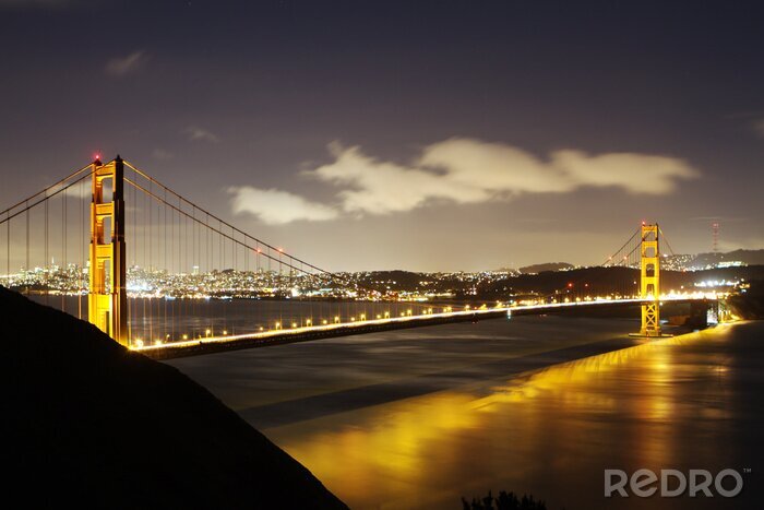 Sticker Verlichte architectuur aan de rivier