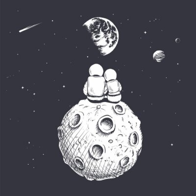 Sticker Verliefde astronauten die de ruimte in kijken