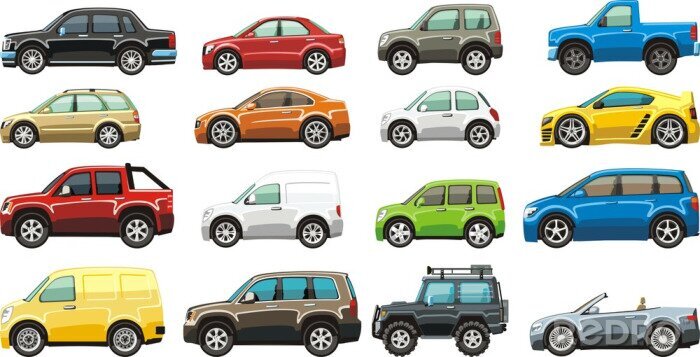 Sticker Verschillende automodellen kleurrijke line-up
