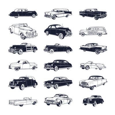 Sticker Verschillende modellen retro auto's met tweekleurige afbeeldingen