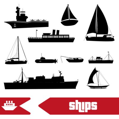 Sticker verschillende vervoer marineschepen icons set eps10