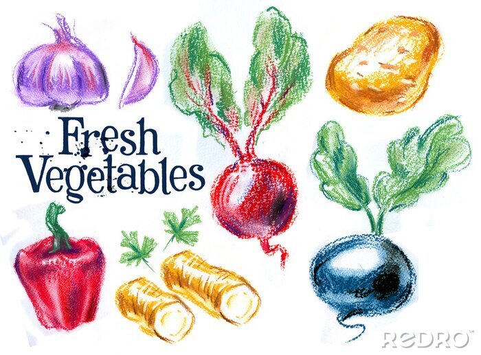 Sticker verse groenten op een witte achtergrond. schets, illustratie