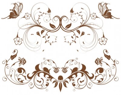 Sticker Verzamel bloem grens met vlinder, element voor ontwerp, vector