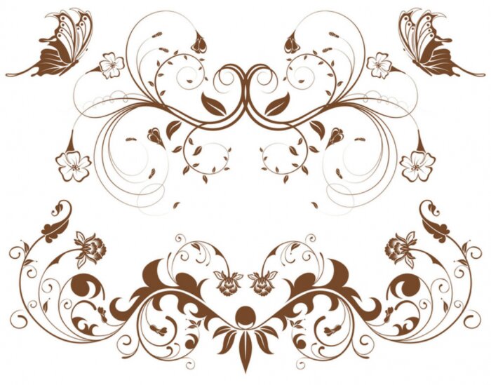 Sticker Verzamel bloem grens met vlinder, element voor ontwerp, vector