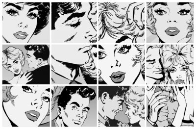 Sticker Verzameling van illustraties, verliefde stelletjes