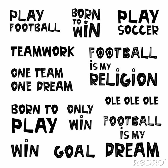 Sticker Verzameling van inscripties over voetbal
