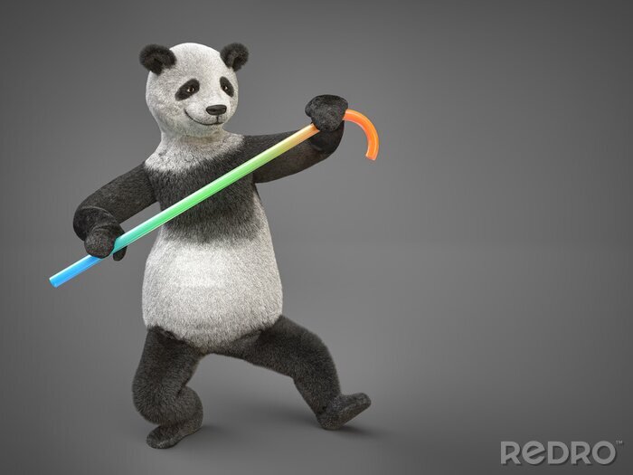 Sticker vettige Personage karakter dier draag panda danicng cane