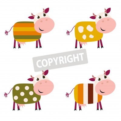 Sticker Vier bonte tekeningen van vrolijke koeien
