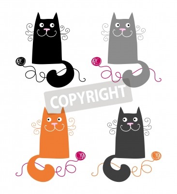 Sticker Vier verschillend gekleurde katten met krullende bakkebaarden