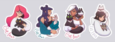 Sticker Vier vrouwenfiguren met katten