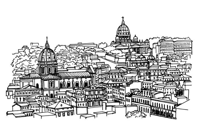 Sticker view of historic center of Rome, Italy
