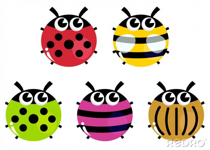 Sticker Vijf kleurrijke keversillustratie voor kinderen