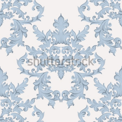 Sticker Vintage barokke acanthus keizerlijke stijl van het damast bloemenpatroon. Vector decor achtergrond. Luxe klassiek ornament. Koninklijke Victoriaanse textuur voor behang, textiel, stof. Blauwe kleur