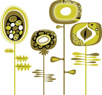 Sticker Vintage bloemen in groene kleur