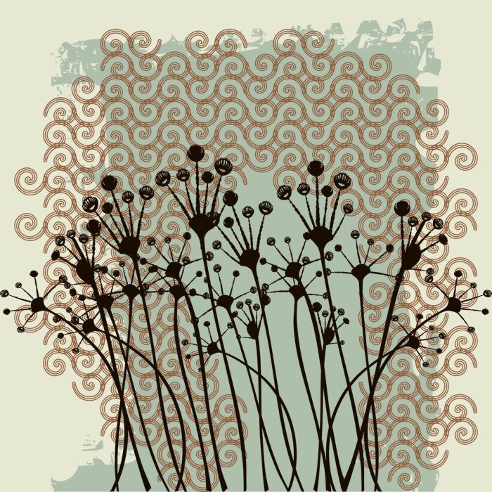 Sticker Vintage bloemen op een abstracte illustratie