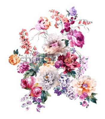 Sticker Vintage bloemen op een romantische compositie