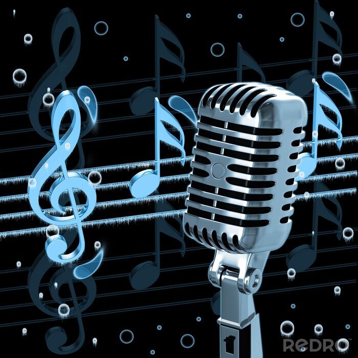 Sticker Vintage muziek met een microfoon