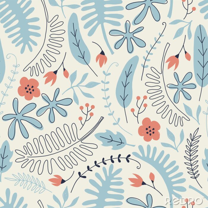 Sticker Vintage Scandinavische bloemen en bladeren