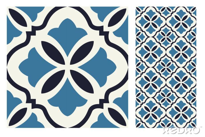 Sticker vintage tiles patterns antique seamless design in Vector illustration