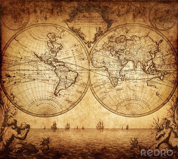 Sticker Vintage vintage kaart van de wereld