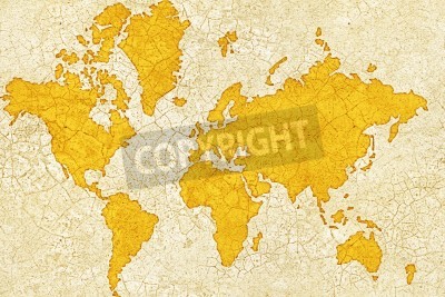 Sticker vintage world map with many big cracks 