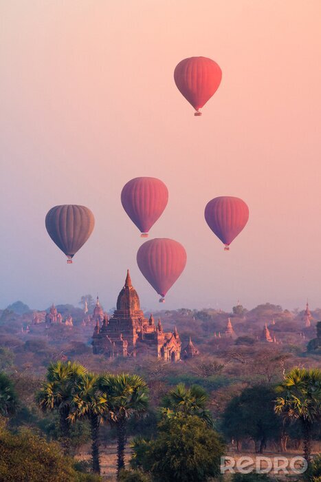Sticker Vliegende ballonnen boven de tempel van Bagan