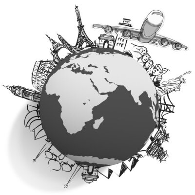 Sticker vliegtuig reizen rond de wereld