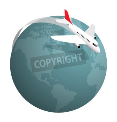 Sticker Vliegtuig rond de wereld, vectorillustratie op wit