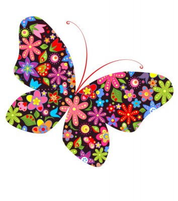 Sticker Vlinder met kleurrijke bloemen