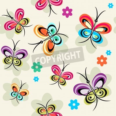 Sticker Vlinders en bloemen op een effen achtergrond