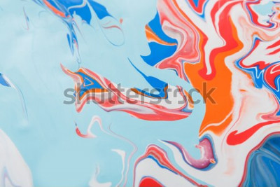 Sticker Vloeibare marmering verfachtergrond. Vloeistof die abstracte textuur schildert. Kleurrijke mix van acryl levendige kleuren.
