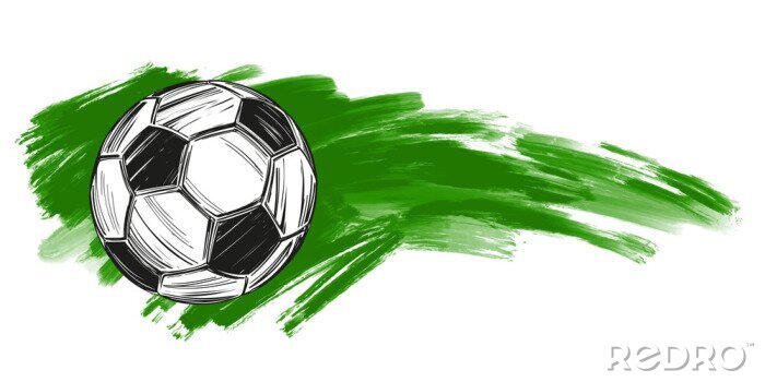 Sticker Voetbal in zwart-wit op groene achtergrond