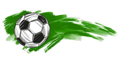 Sticker Voetbal in zwart-wit op groene achtergrond