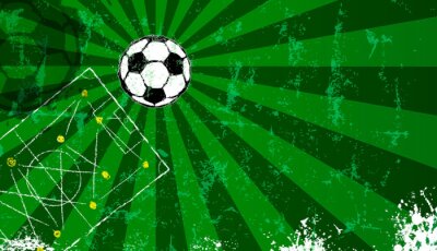 Sticker Voetbal op groene grasmat achtergrond