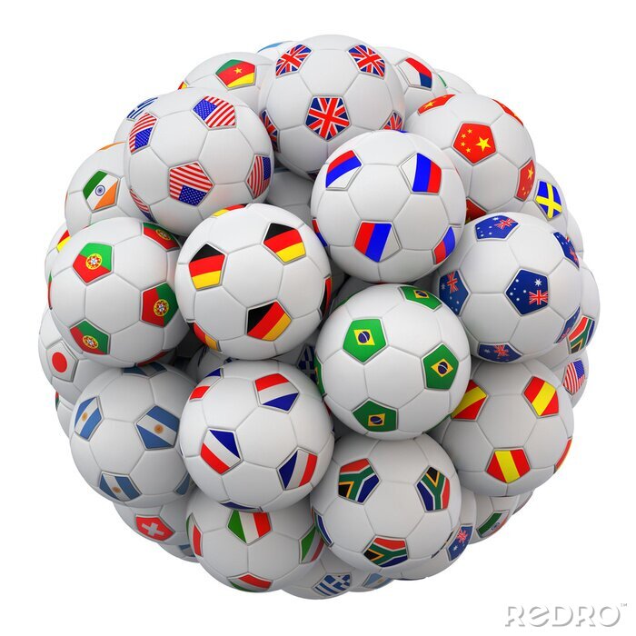 Sticker Voetbal (voetbal) ballen met naties teams vlaggen op een witte achtergrond