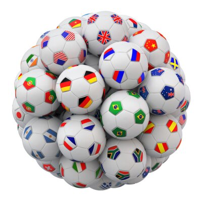 Sticker Voetbal (voetbal) ballen met naties teams vlaggen op een witte achtergrond