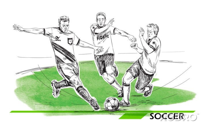 Sticker Voetbal, voetbal spelers illustratie. Vector afbeelding geïsoleerd op wit