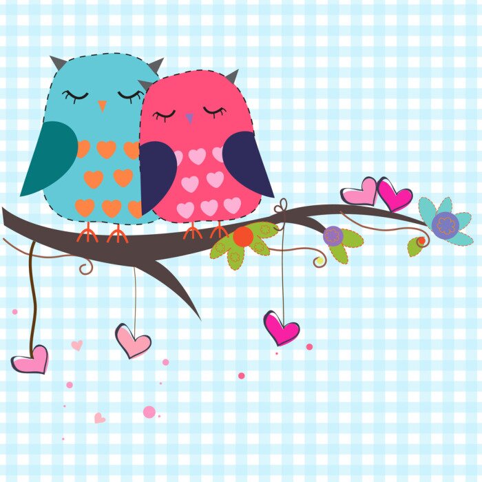 Sticker Vogels op de achtergrond van een blauw raster