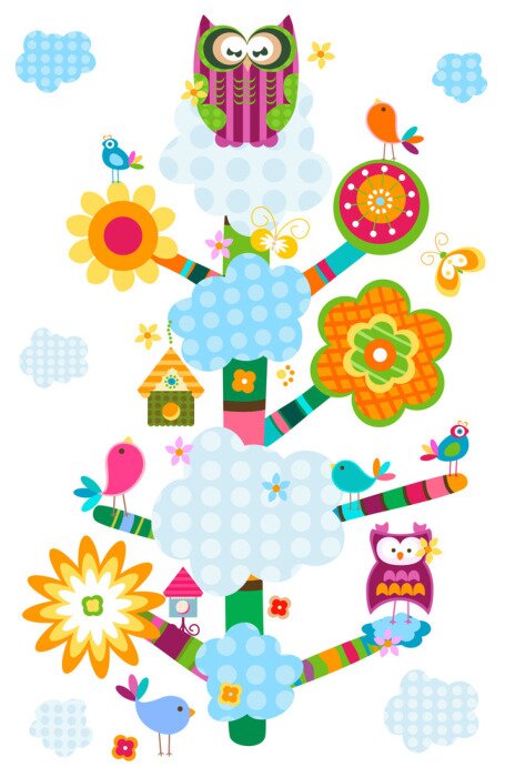 Sticker Vogels op een abstracte regenboogboom