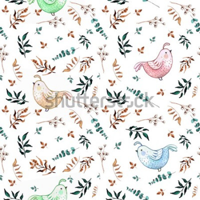 Sticker Vogels tussen takjes op een witte achtergrond