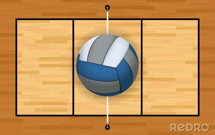 Sticker Volleyball and Court Background Illustration