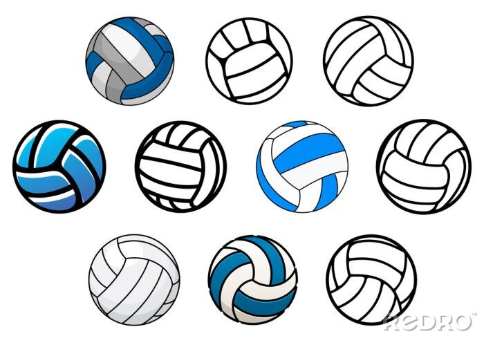 Sticker Volleyball balls in outline and cartoon style