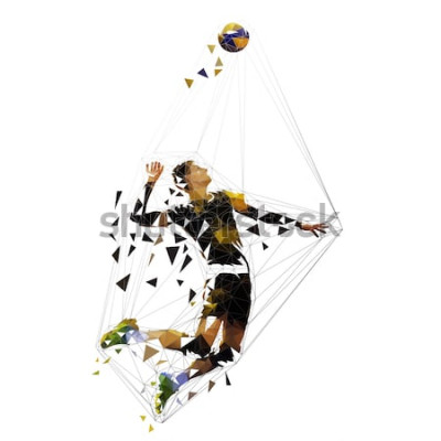 Sticker Volleyball player serving ball, polygonal vector illustration