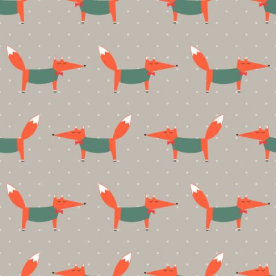 Behang Vossen in groene truien op beige achtergrond